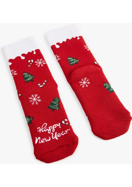 Yılbaşı Temalı Pamuklu Çok Renkli Havlu Soket Çorap