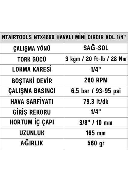 Ntairtools NTX4890 Havalı Mini Cırcır Kol 1/4" fiyatları