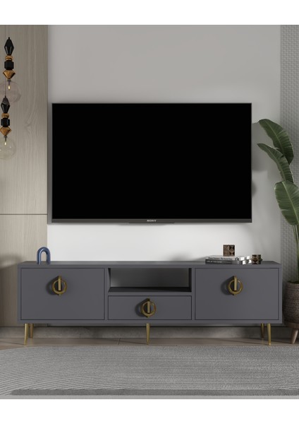 1319DROPCT-32 Tv Sehpası Antrasit-Altın