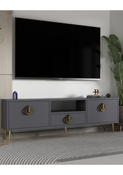 1319DROPCT-32 Tv Sehpası Antrasit-Altın