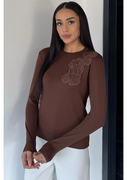 Kadın Bisiklet Yaka Çiçek Figürlü Triko Bluz P-00018056 fiyatları