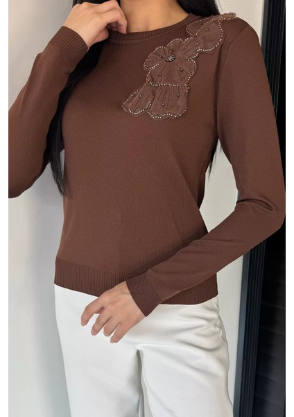 Kadın Bisiklet Yaka Çiçek Figürlü Triko Bluz P-00018056 modelleri