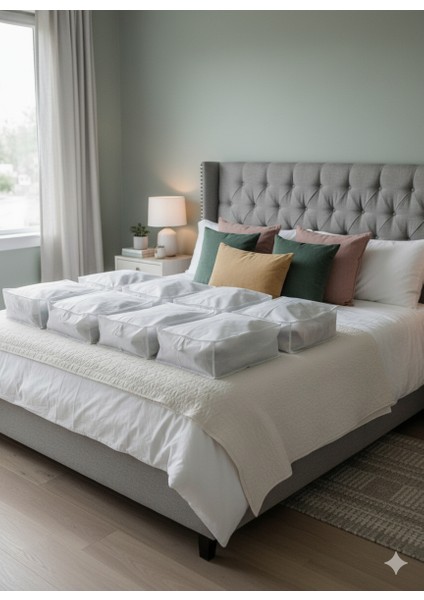 8'li Beyaz Büyük Baza Altı & Çekyat Tipi Tela Hurç 65X45X22 cm – Fermuarlı Saklama ve Düzenleme Hurcu