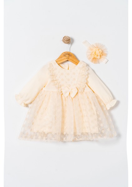 Kız Bebek Mevlütlük Elbise Dantelli Bandanalı