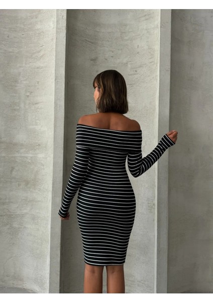 Madonna Çizgili Şardonlu Uzun Kol Elbise fiyatları