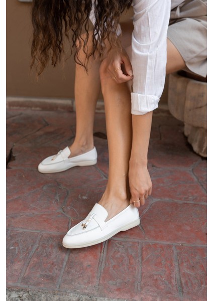 Furry Kadin Beyaz Gercek Deri Oxford Ayakkabi modelleri