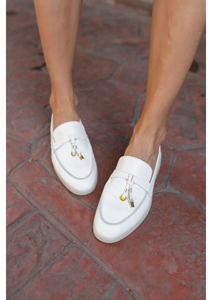 Furry Kadin Beyaz Gercek Deri Oxford Ayakkabi