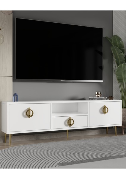 1319DROPCT-32 Tv Sehpası Beyaz-Altın