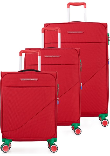 Benetton Ekstra Hafif Lüx Kumaş 8 Tekerlekli 3'lü Valiz Seti