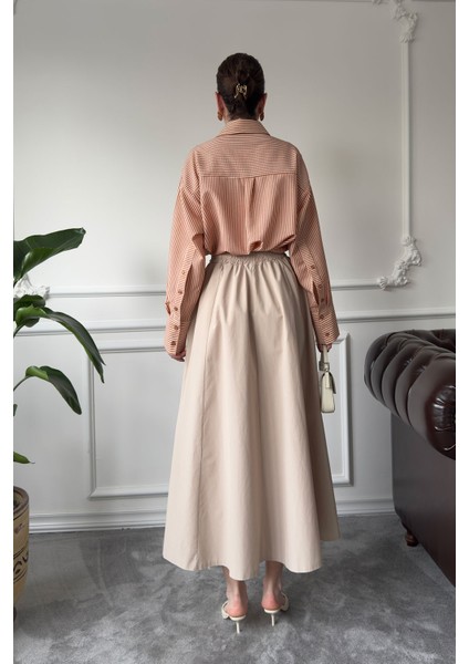 Beli Lastikli Kloş Blon Etek- Taş