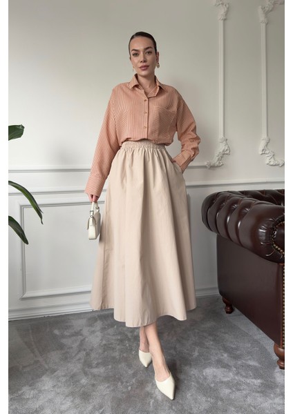 Beli Lastikli Kloş Blon Etek- Taş