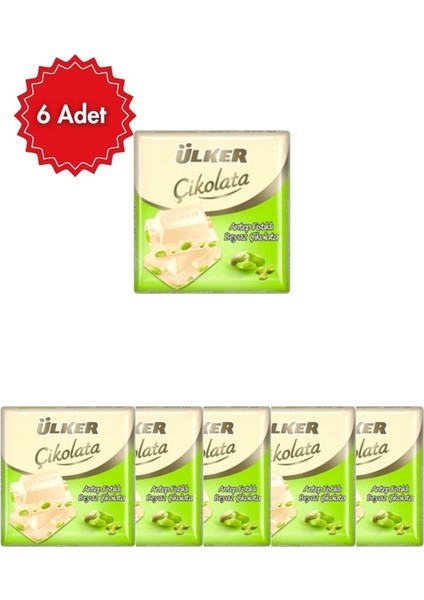 Kare Çikolata Beyaz Fıstıklı 65 Gr. x 6 Paket