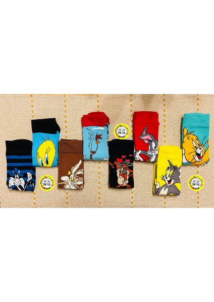 8'li Çizgi Film Kahramnlar Desenli Renkli ve Pamuklu Çorap fiyatları