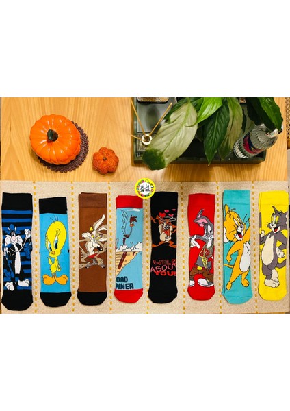 8'li Çizgi Film Kahramnlar Desenli Renkli ve Pamuklu Çorap modelleri