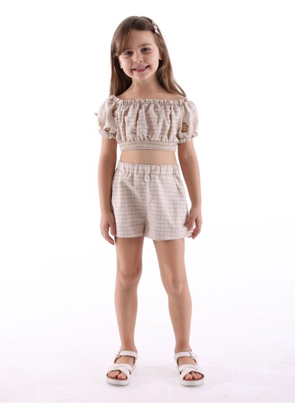 Ekose Desenli Yazlık Kız Çocuk Şort