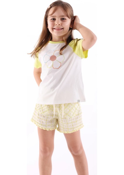 Recycle Özel Dokuma Sarı Yazlık Kız Çocuk Şort