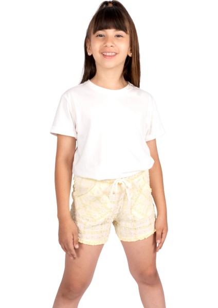 Recycle Özel Dokuma Sarı Yazlık Kız Çocuk Şort fiyatları