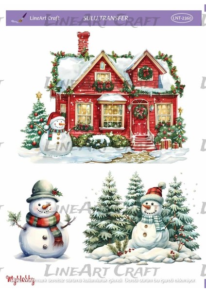 ST2360 Yeniyıl Serisi, Kardan Adam Desenli Açık Zemin Sulu Transfer 25*35 cm