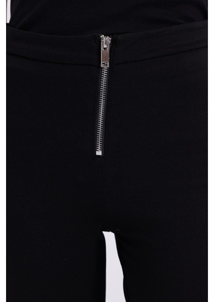 Kadın Slim Fit Dar Kesim Geniş Paça Fermuarlı siyah Pantolon modelleri