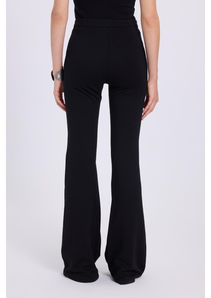 Kadın Slim Fit Dar Kesim Geniş Paça Fermuarlı siyah Pantolon