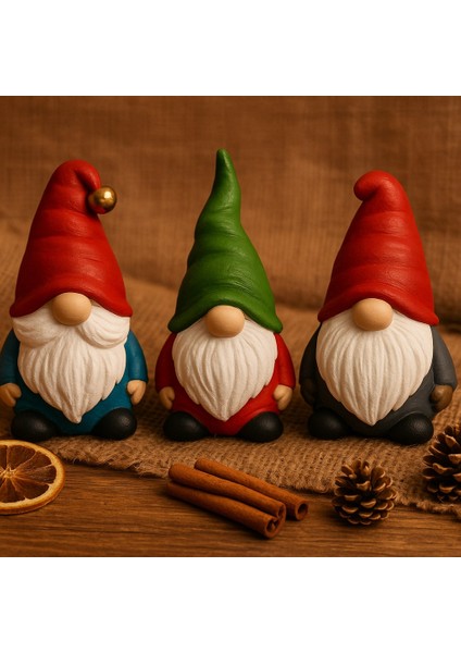 3 Lü Set Noel Cüceleri El Boyama Biblo 13 cm – Premium Yılbaşı Dekor Koleksiyonluk Hediye modelleri