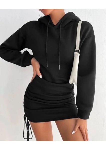 3 Iplik Şardonlu Kapşonlu Elbise Siyah fiyatları