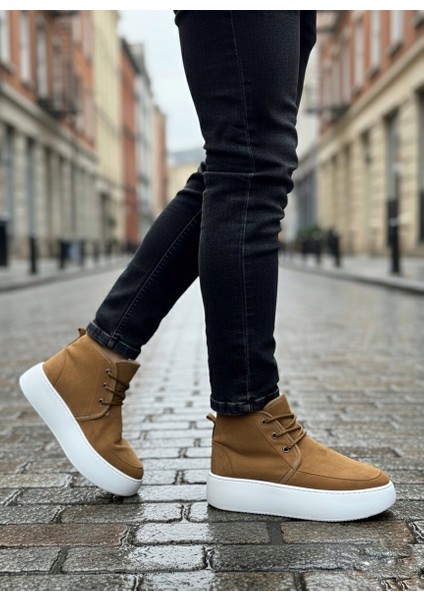 Bağcıklı Içi Kürklü Erkek Sneaker Bot Taba Süet (Beyaz Taban) fiyatları