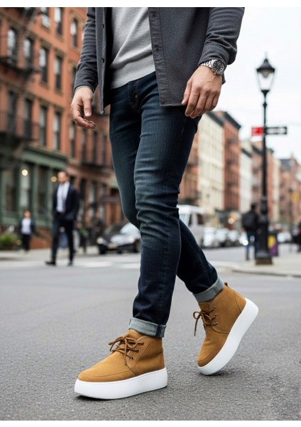 Bağcıklı Içi Kürklü Erkek Sneaker Bot Taba Süet (Beyaz Taban) modelleri