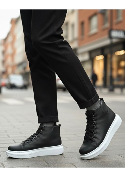 Bağcıklı Erkek Sneaker Bot Siyah (Beyaz Taban) fiyatları