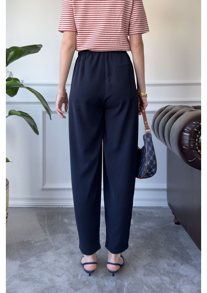 Beli Lastikli Bağlama Detay Pantolon- Lacivert