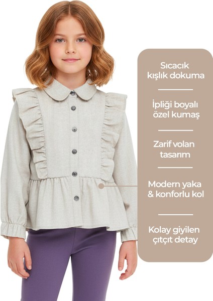 Fırfırlı Bej Kışlık Kız Çocuk Gömlek