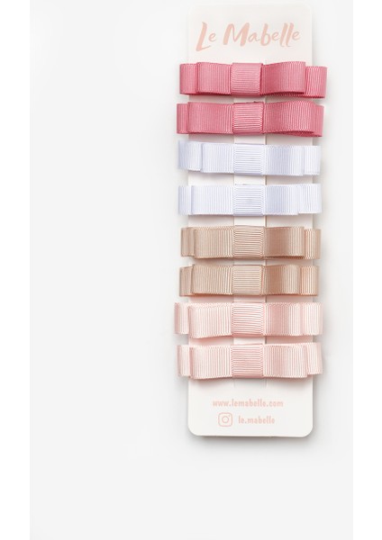 Çok Renkli Pudra Tonları 8'li Mini Kurdele Fiyonk Kız Çocuk Toka Set
