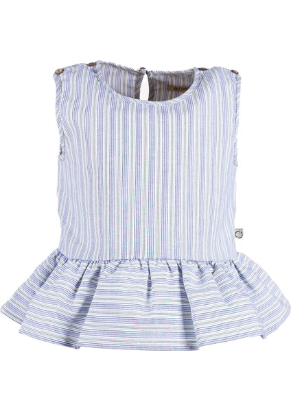 %100 Pamuk Mavi Çizgili Geniş Volanlı Yazlık Kız Çocuk Bluz fiyatları