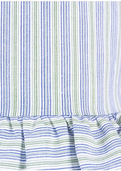 %100 Pamuk Mavi Çizgili Geniş Volanlı Yazlık Kız Çocuk Bluz modelleri