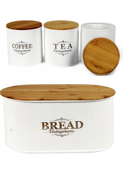 Bambu Kapaklı Metal Ekmeklik ve Kavanoz Seti modelleri