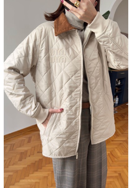 Marka Kadife Yaka Mont- Bej modelleri