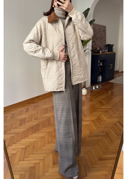 Marka Kadife Yaka Mont- Bej indirimleri