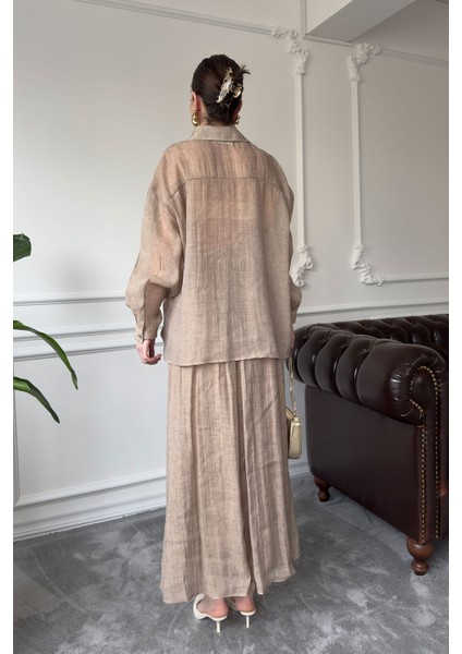 Oversize Gömlekli Etekli Takım- Camel