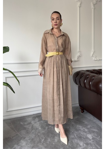 Oversize Gömlekli Etekli Takım- Camel