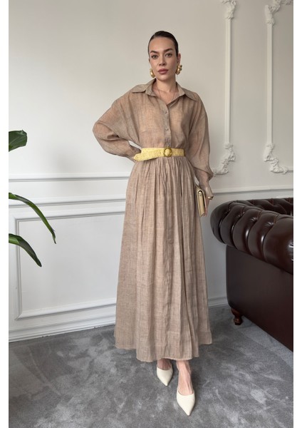 Oversize Gömlekli Etekli Takım- Camel