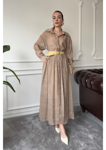 Oversize Gömlekli Etekli Takım- Camel