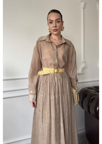 Oversize Gömlekli Etekli Takım- Camel