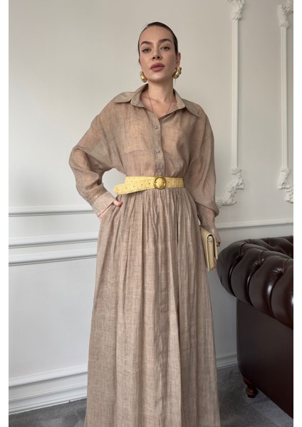 Oversize Gömlekli Etekli Takım- Camel
