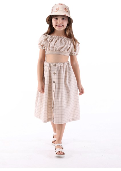 Çiçek Desenli Balon Kollu Yazlık Kız Çocuk Crop Bluz