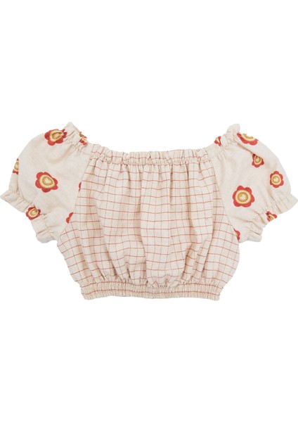 Çiçek Desenli Balon Kollu Yazlık Kız Çocuk Crop Bluz fiyatları