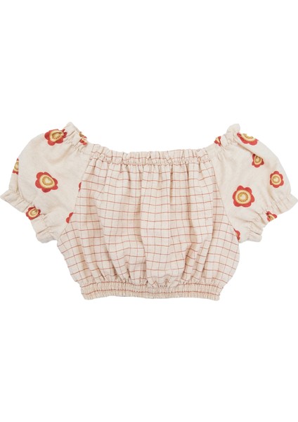 Çiçek Desenli Balon Kollu Yazlık Kız Çocuk Crop Bluz fırsatları