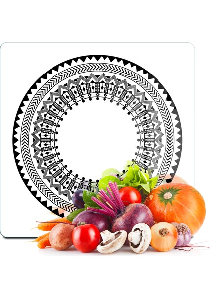 Cam Kesme Tahtası ve Sunumluk Kare Siyah Beyaz Çini 30X30 cm