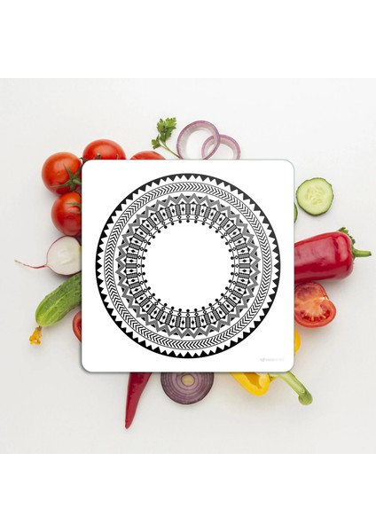 Cam Kesme Tahtası ve Sunumluk Kare Siyah Beyaz Çini 30X30 cm fiyatları