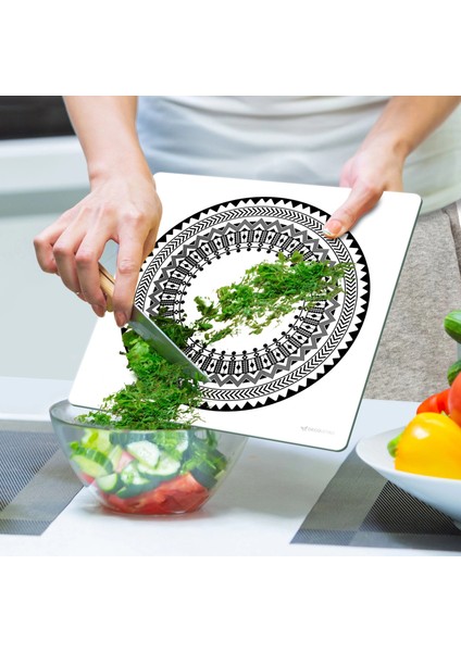 Cam Kesme Tahtası ve Sunumluk Kare Siyah Beyaz Çini 30X30 cm fırsatları