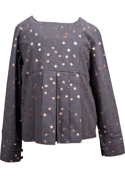 %100 Pamuk Yaldız Baskılı Antrasit Kışlık Kız Çocuk Bluz fiyatları